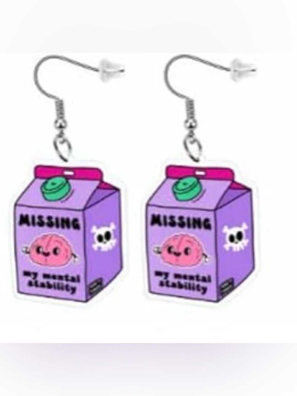 Cute Purple 'Missing My Mental Stability' Milk Carton Earrings
